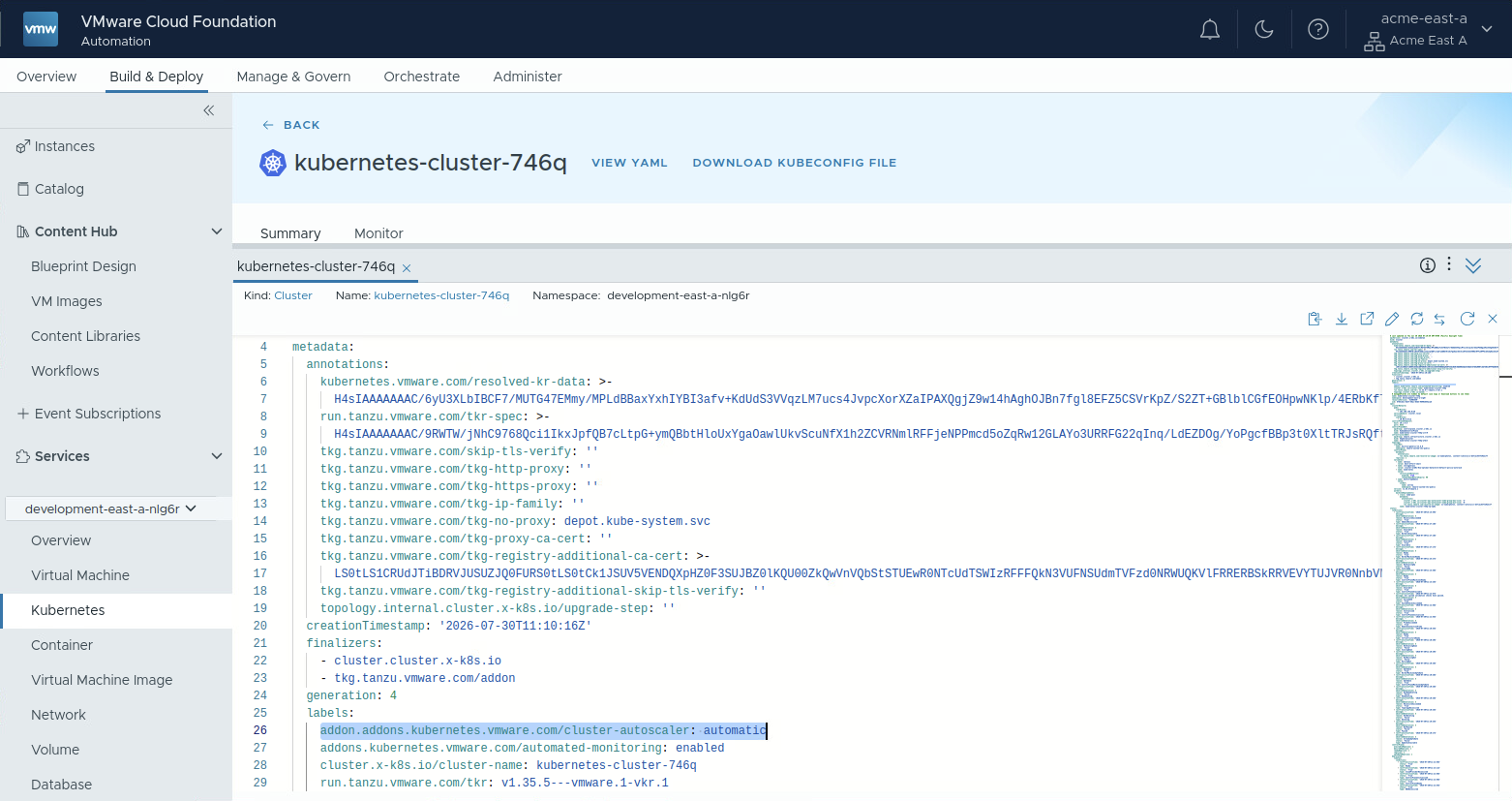 VKS cluster with automatic autoscaling enabled