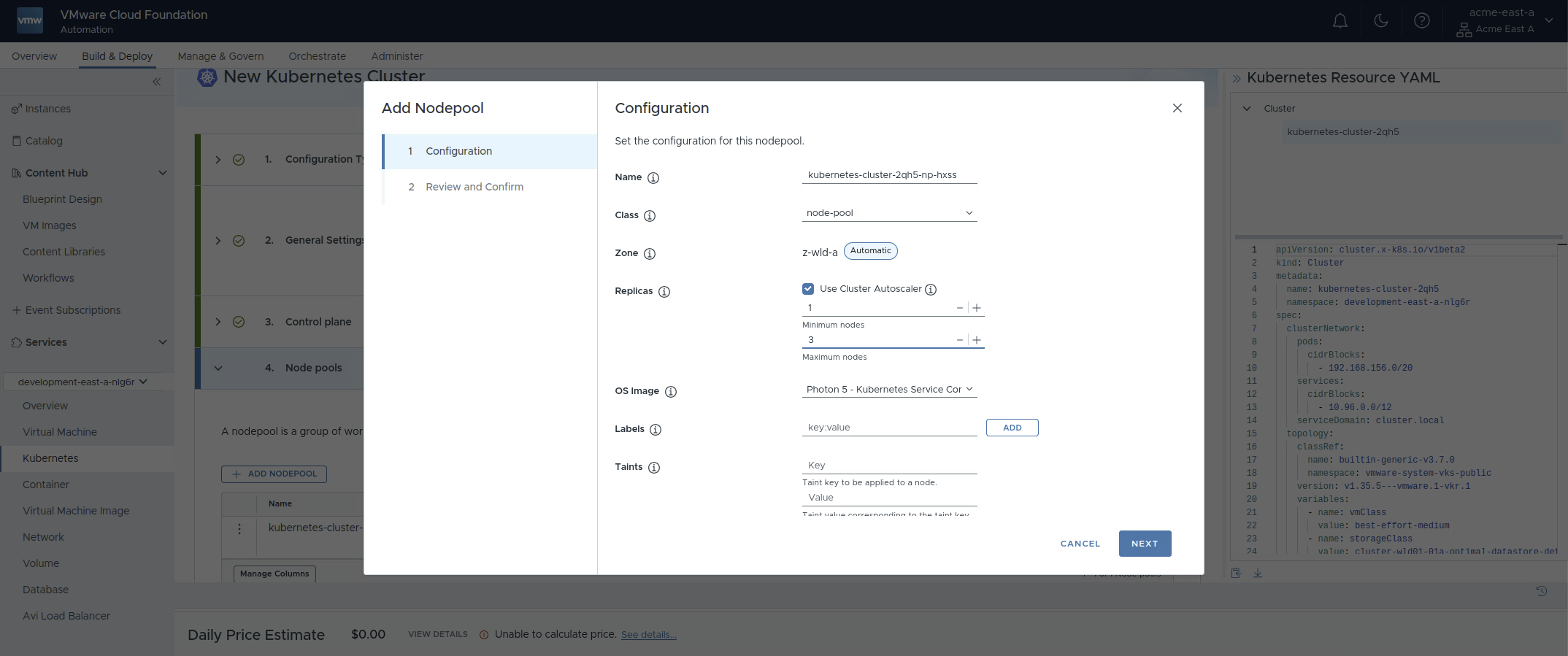 New VKS cluster for upgrade testing