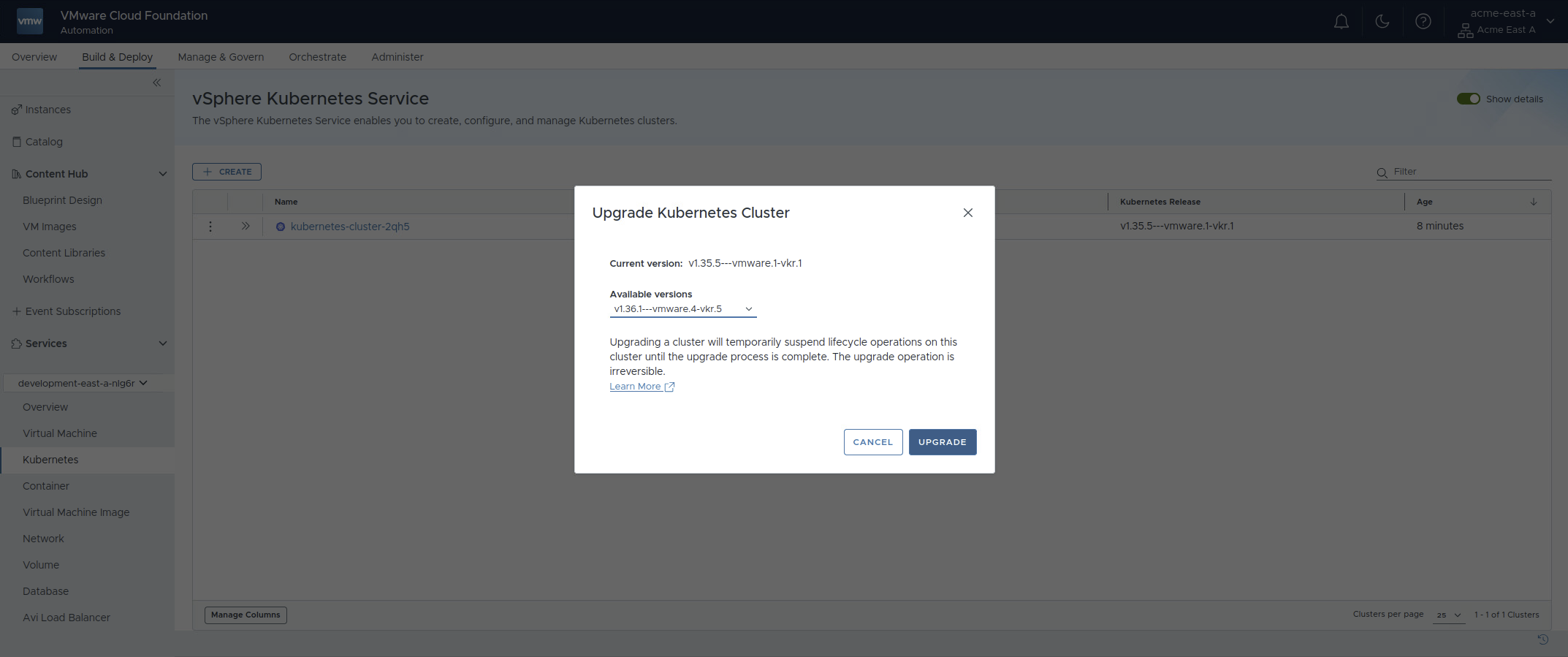 Upgrading the new VKS cluster