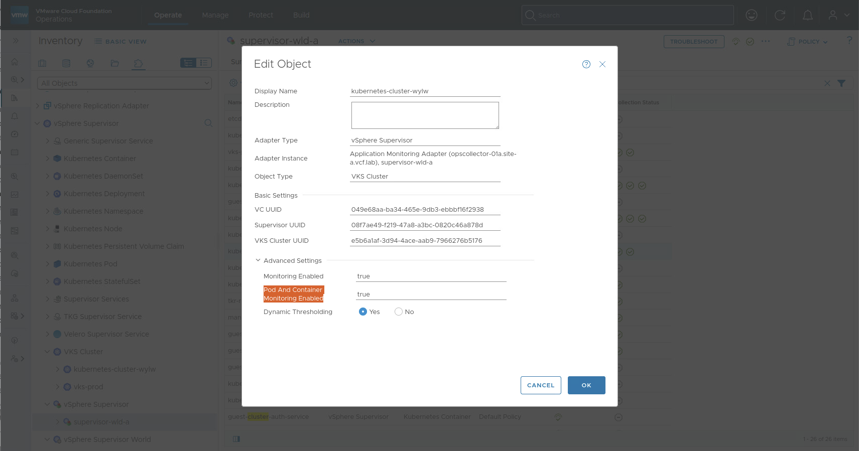 Enable pod monitoring in the UI