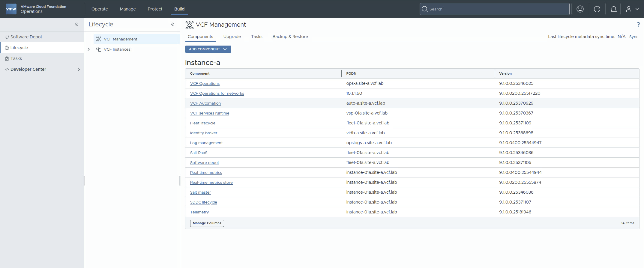 VCF management components in VCF Operations